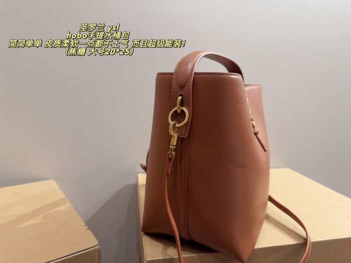 Yves Saint Laurent Hobo Bucket Bag Ysl Logo Clasp Minimalist Soft Leather Multi-Compartment Spacious Design - Image 4