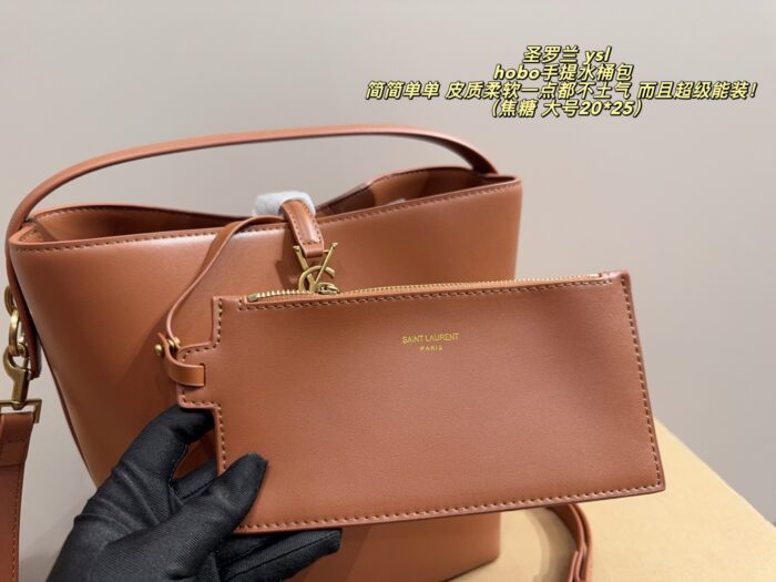 Yves Saint Laurent Hobo Bucket Bag Ysl Logo Clasp Minimalist Soft Leather Multi-Compartment Spacious Design - Image 8