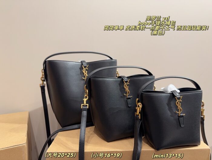 Yves Saint Laurent Hobo Bucket Bag Ysl Logo Clasp Minimalist Soft Leather Multi-Compartment Spacious Design - Image 10
