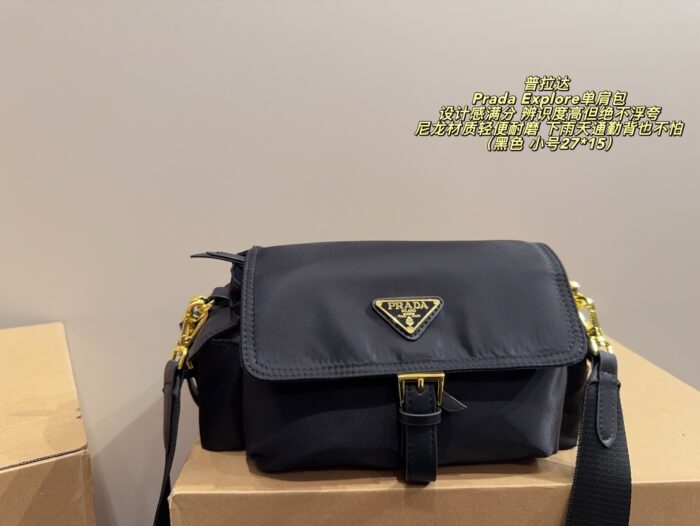 Prada Explore Shoulder Bag Geometric Lines, Triangular Logo, Nylon, Durable, Versatile Carrying Options - Image 2