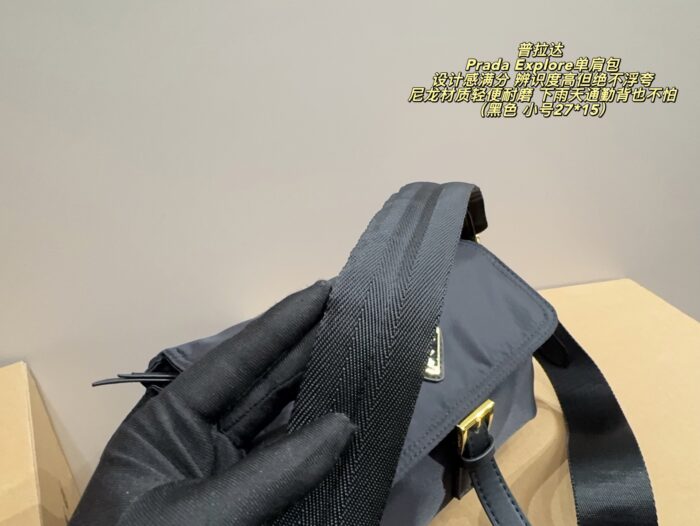 Prada Explore Shoulder Bag Geometric Lines, Triangular Logo, Nylon, Durable, Versatile Carrying Options - Image 9