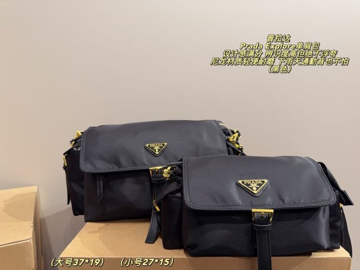 Prada Explore Shoulder Bag Geometric Lines, Triangular Logo, Nylon, Durable, Versatile Carrying Options - Image 11