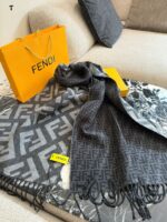 Fendi Double-Sided Cashmere Scarf With Ff Pattern (Box And Paper Bag Packaging)