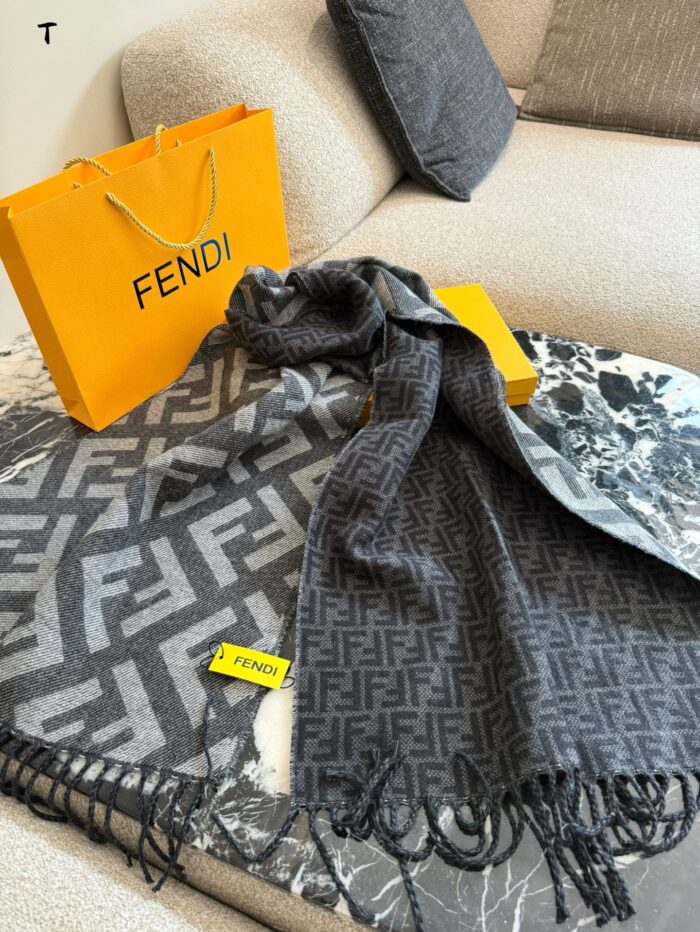 Fendi Double-Sided Cashmere Scarf With Ff Pattern (Box And Paper Bag Packaging) - Image 1