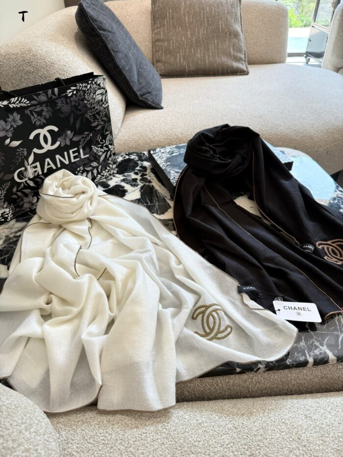 Chanel Ink-Washed Cashmere Scarf With Box Handbag - Image 1