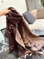 Chanel Double C Print Fringe Scarf (With Box Handbag)