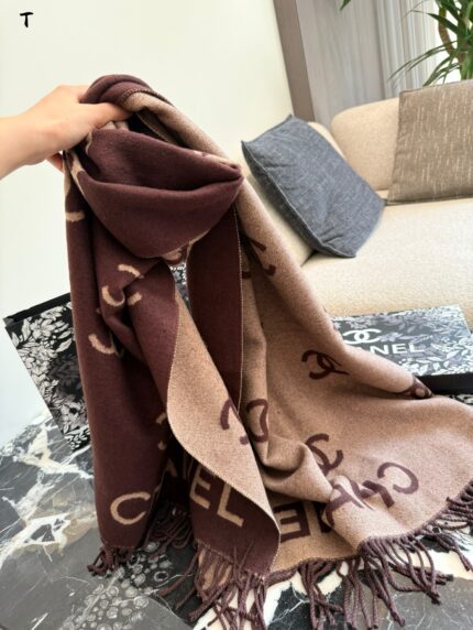 Chanel Double C Print Fringe Scarf (With Box Handbag)
