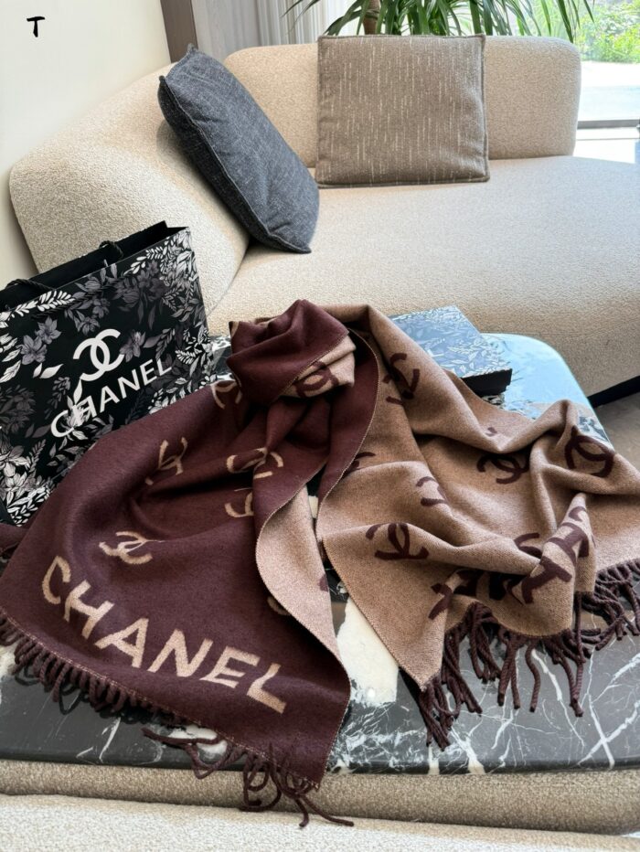 Chanel Double C Print Fringe Scarf (With Box Handbag) - Image 5