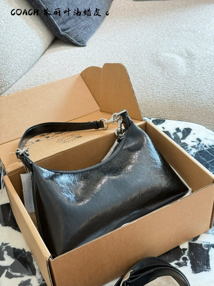 Coach Juliet Series Oil-Waxed Leather Horn Bag Crossbody Or Underarm Carry Versatile For Daily Commutes - Image 3