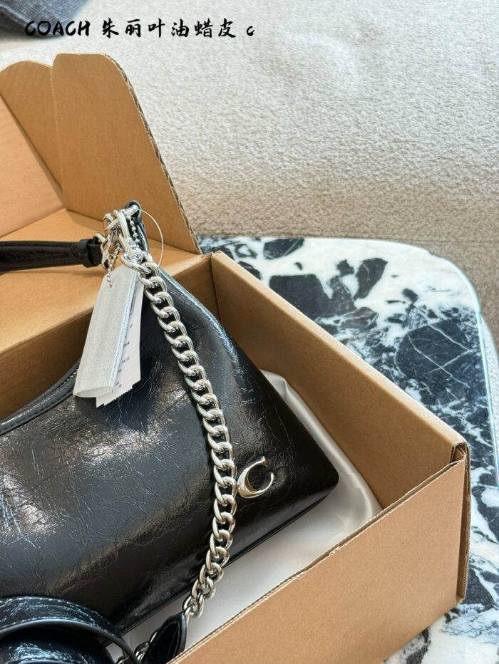Coach Juliet Series Oil-Waxed Leather Horn Bag Crossbody Or Underarm Carry Versatile For Daily Commutes - Image 4