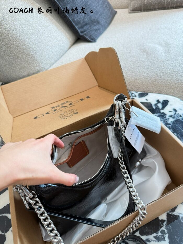 Coach Juliet Series Oil-Waxed Leather Horn Bag Crossbody Or Underarm Carry Versatile For Daily Commutes - Image 8