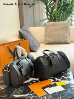 Louis Vuitton Keepall Black Knight Embossed Grained Leather Gym Bag
