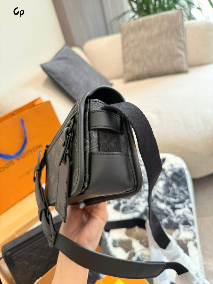 Louis Vuitton Bosphore Mini Messenger Bag Black Monogram Embossed Leather Trim Adjustable Strap Daily Commute - Image 3
