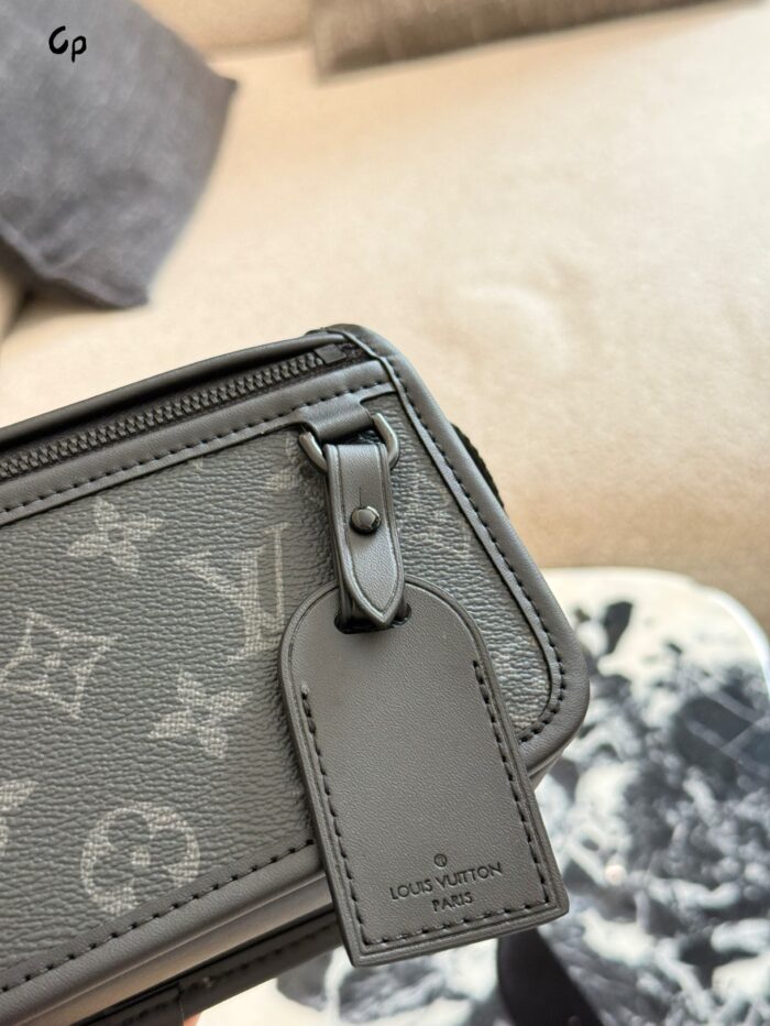 Louis Vuitton Bosphore Mini Messenger Bag Black Monogram Embossed Leather Trim Adjustable Strap Daily Commute - Image 4