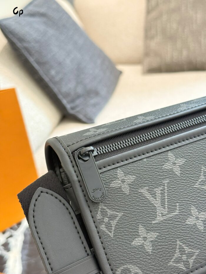 Louis Vuitton Bosphore Mini Messenger Bag Black Monogram Embossed Leather Trim Adjustable Strap Daily Commute - Image 5