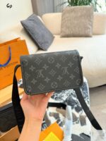 Louis Vuitton Bosphore Mini Messenger Bag Black Monogram Embossed Leather Trim Adjustable Strap Daily Commute - Image 6