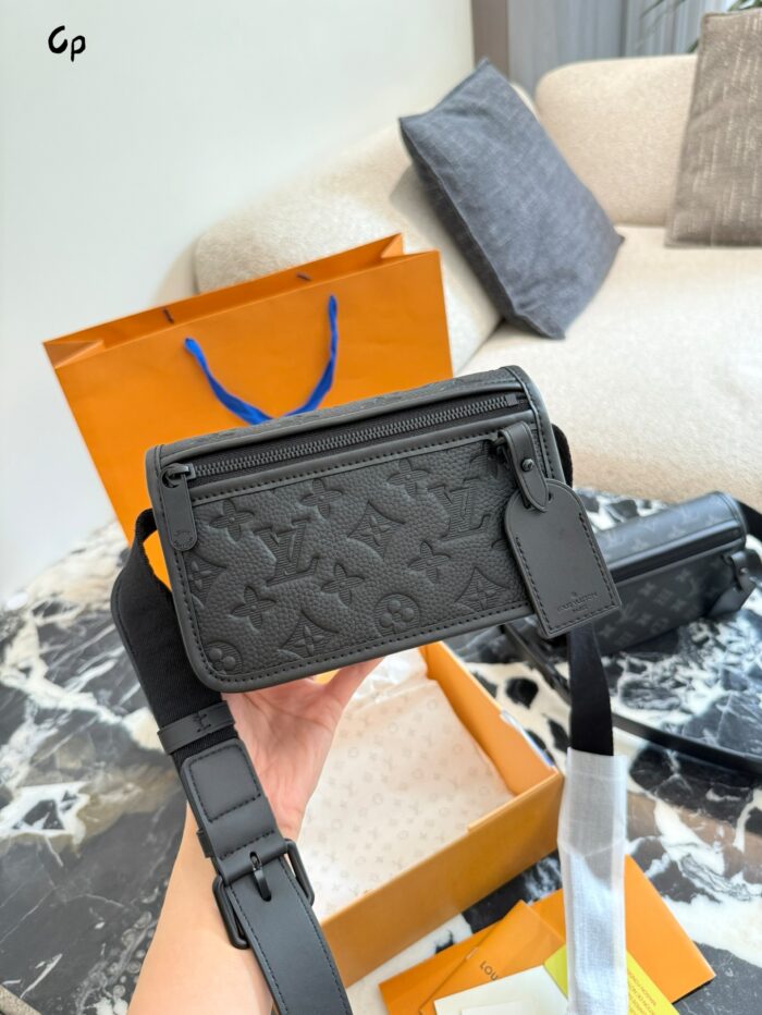 Louis Vuitton Bosphore Mini Messenger Bag Black Monogram Embossed Leather Trim Adjustable Strap Daily Commute - Image 7