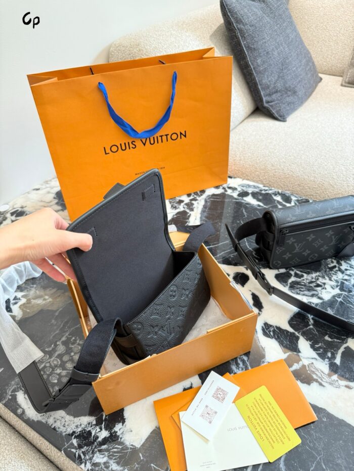 Louis Vuitton Bosphore Mini Messenger Bag Black Monogram Embossed Leather Trim Adjustable Strap Daily Commute - Image 8