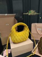 Miu Miu Hobo Pleated Handbag Pure Calf Leather In Caramel Brown Multiple Carrying Options With Generous Capacity - Image 2