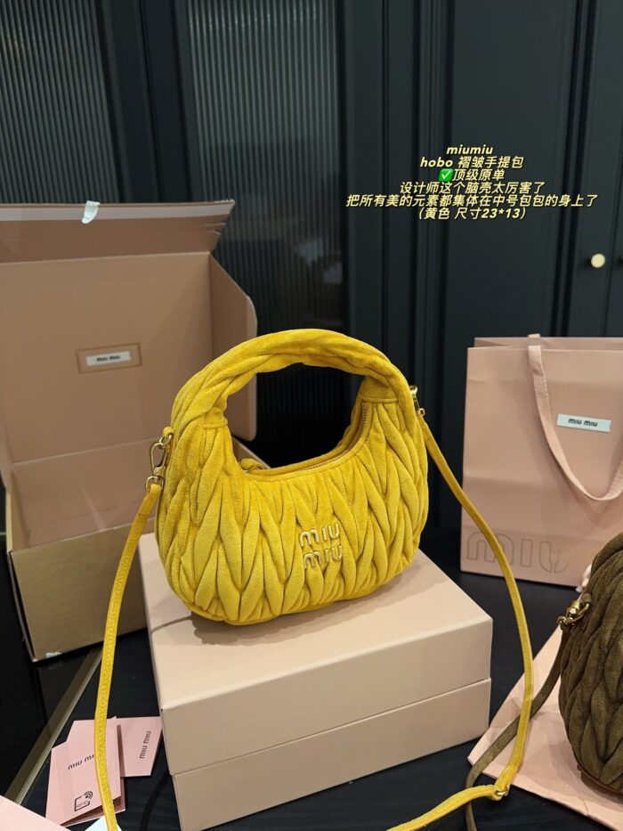 Miu Miu Hobo Pleated Handbag Pure Calf Leather In Caramel Brown Multiple Carrying Options With Generous Capacity - Image 2