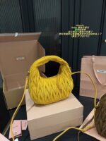 Miu Miu Hobo Pleated Handbag Pure Calf Leather In Caramel Brown Multiple Carrying Options With Generous Capacity - Image 3