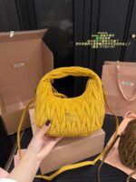 Miu Miu Hobo Pleated Handbag Pure Calf Leather In Caramel Brown Multiple Carrying Options With Generous Capacity - Image 4