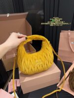 Miu Miu Hobo Pleated Handbag Pure Calf Leather In Caramel Brown Multiple Carrying Options With Generous Capacity - Image 5