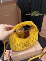 Miu Miu Hobo Pleated Handbag Pure Calf Leather In Caramel Brown Multiple Carrying Options With Generous Capacity - Image 8
