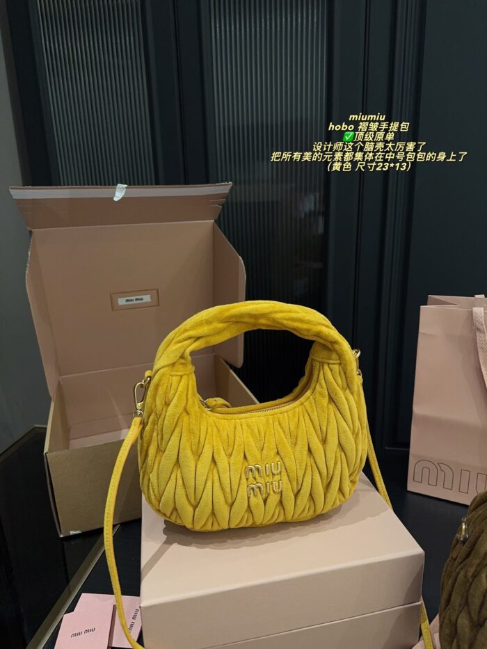 Miu Miu Hobo Pleated Handbag Pure Calf Leather In Caramel Brown Multiple Carrying Options With Generous Capacity - Image 11