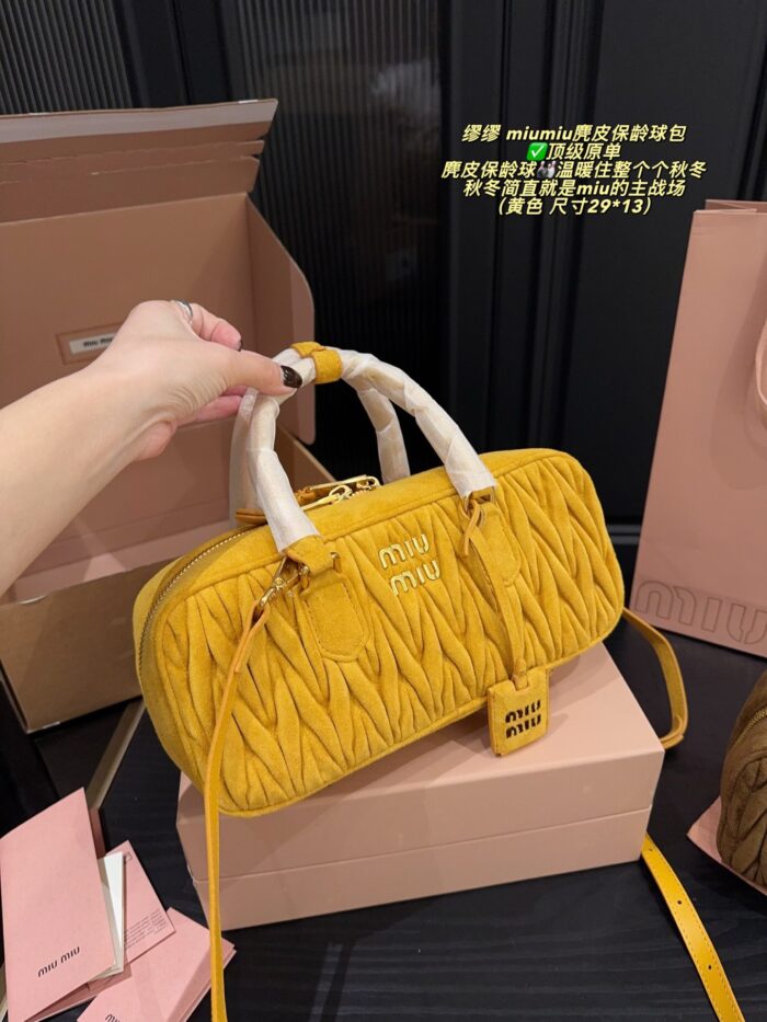 Miu Miu 2024 Fw Autumn/Winter Suede Collection Suede Bowling Bag Vintage Minimalist Suede Autumn/Winter Vibes - Image 3
