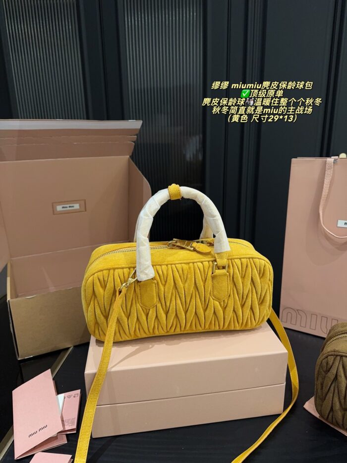 Miu Miu 2024 Fw Autumn/Winter Suede Collection Suede Bowling Bag Vintage Minimalist Suede Autumn/Winter Vibes - Image 7