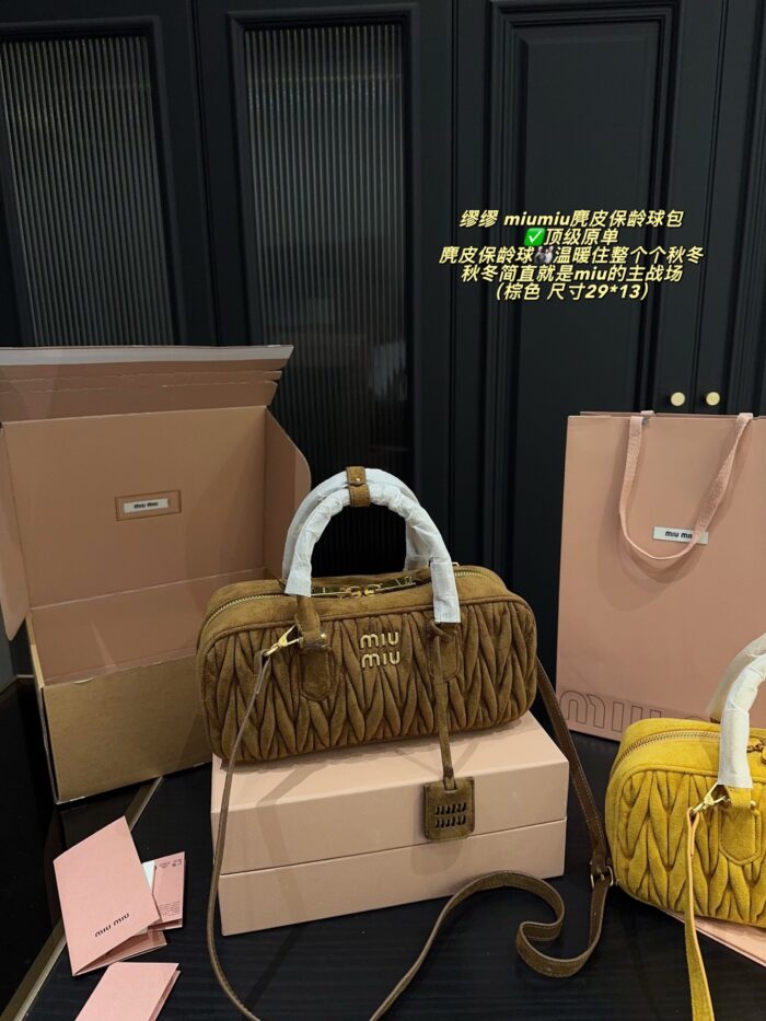 Miu Miu 2024 Fw Autumn/Winter Suede Collection Suede Bowling Bag Vintage Minimalist Suede Autumn/Winter Vibes - Image 11