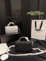 Chanel 24S Spring/Summer Pearl Handbag Black & Champagne Gold Lambskin With Multiple Compartments - Image 2