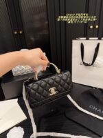 Chanel 24S Spring/Summer Pearl Handbag Black & Champagne Gold Lambskin With Multiple Compartments - Image 3