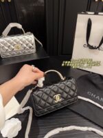 Chanel 24S Spring/Summer Pearl Handbag Black & Champagne Gold Lambskin With Multiple Compartments - Image 9