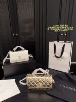 Chanel 24S Spring/Summer Pearl Handbag Black & Champagne Gold Lambskin With Multiple Compartments - Image 11