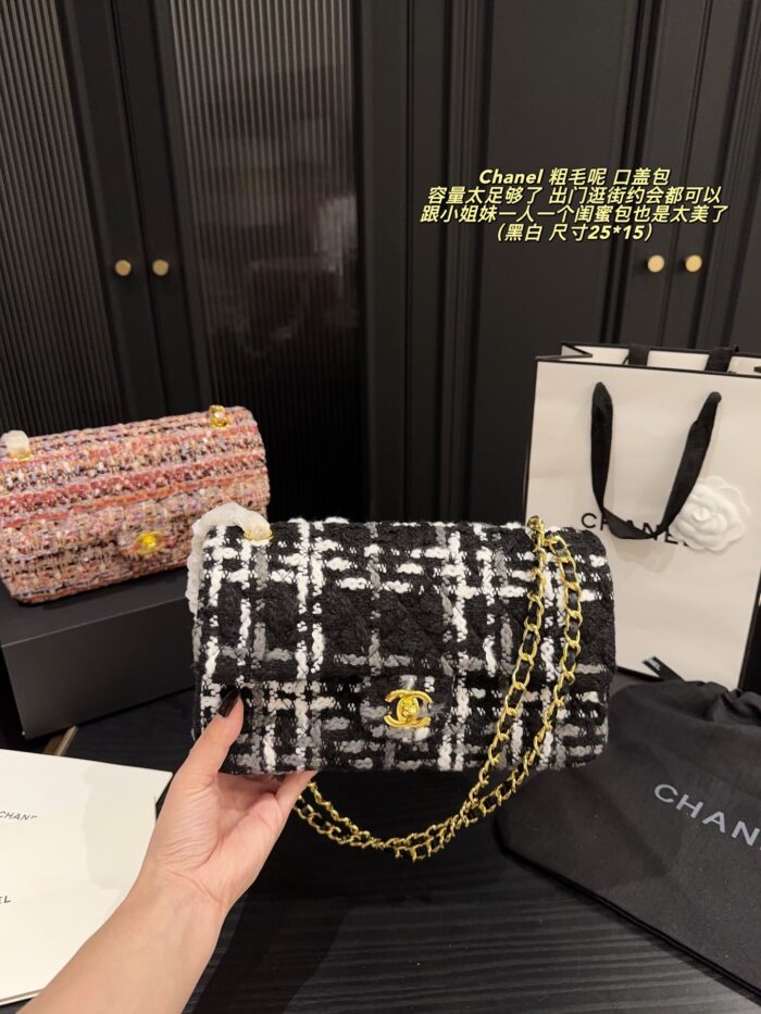 Chanel 24K Tweed Cf Flap Bag With Sheepskin Lining Autumn/Winter Atmosphere Classic Spacious Design - Image 2