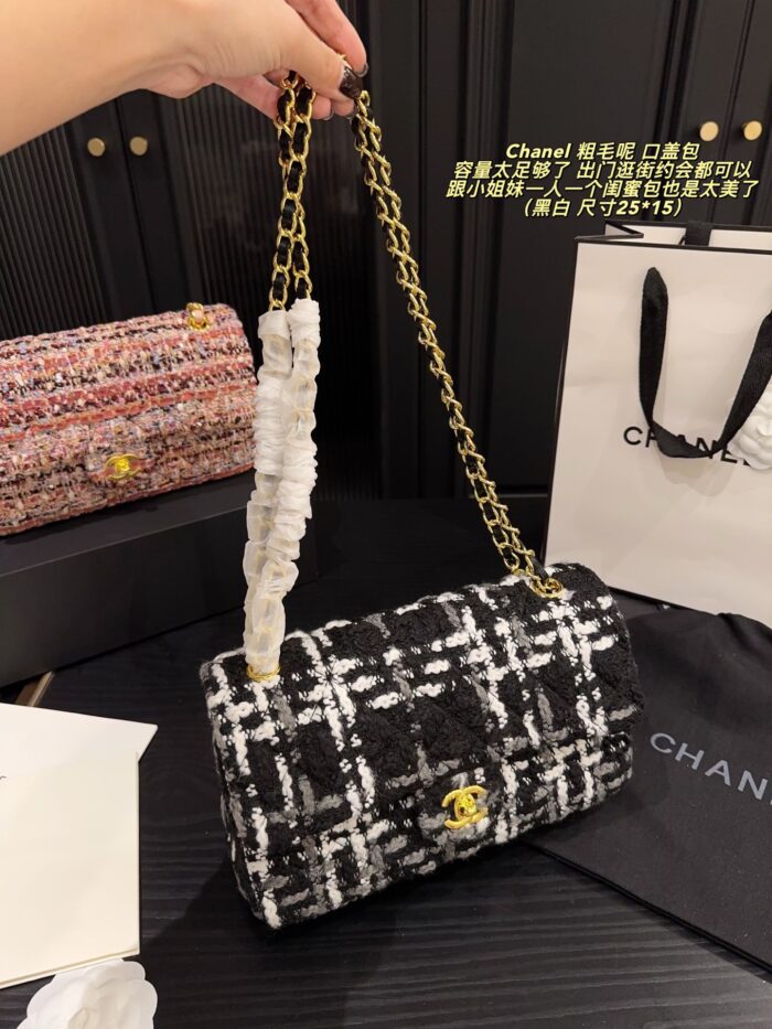 Chanel 24K Tweed Cf Flap Bag With Sheepskin Lining Autumn/Winter Atmosphere Classic Spacious Design - Image 3