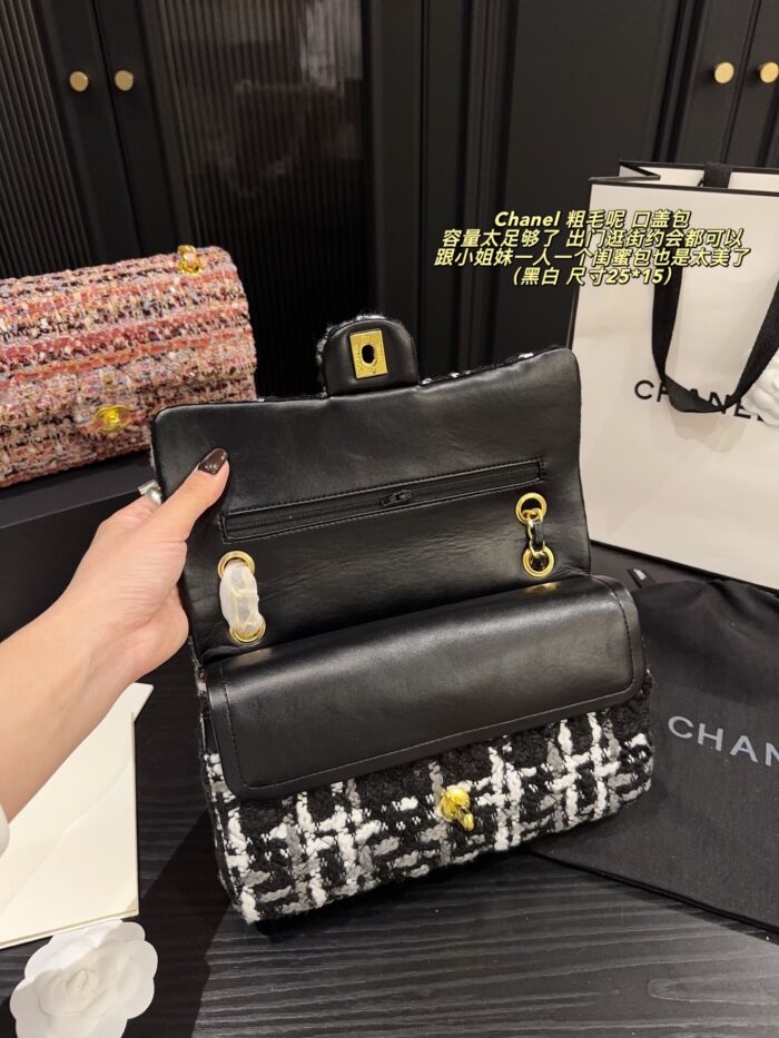 Chanel 24K Tweed Cf Flap Bag With Sheepskin Lining Autumn/Winter Atmosphere Classic Spacious Design - Image 6