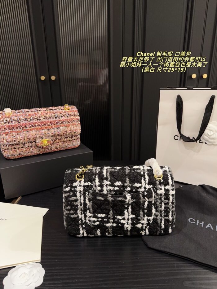 Chanel 24K Tweed Cf Flap Bag With Sheepskin Lining Autumn/Winter Atmosphere Classic Spacious Design - Image 7