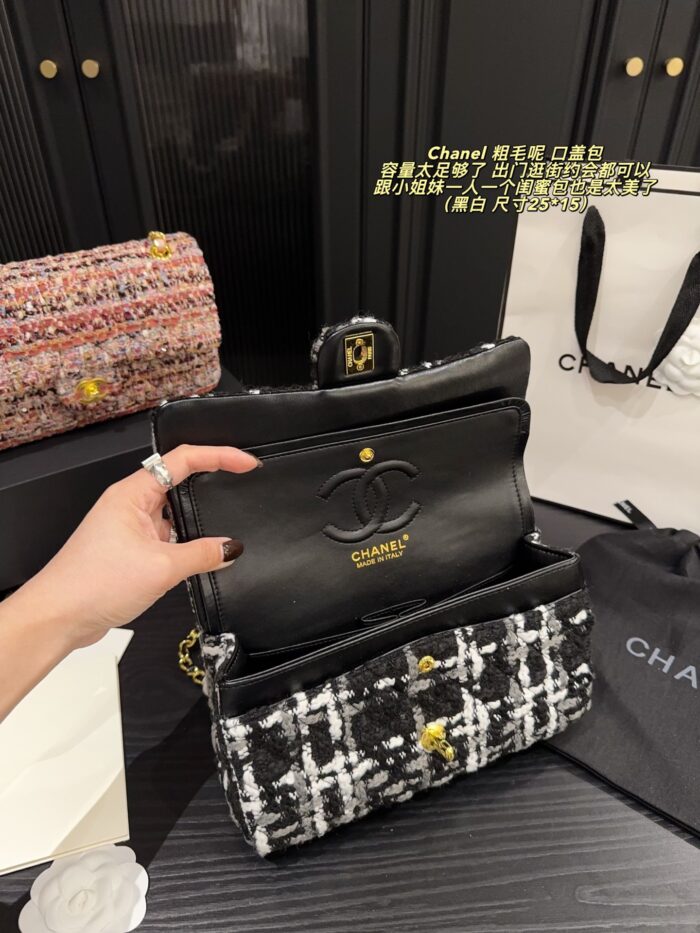 Chanel 24K Tweed Cf Flap Bag With Sheepskin Lining Autumn/Winter Atmosphere Classic Spacious Design - Image 8