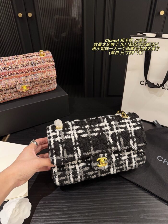 Chanel 24K Tweed Cf Flap Bag With Sheepskin Lining Autumn/Winter Atmosphere Classic Spacious Design - Image 9