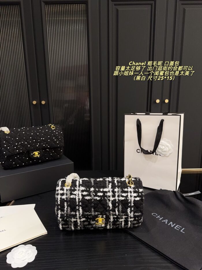 Chanel 24K Tweed Cf Flap Bag With Sheepskin Lining Autumn/Winter Atmosphere Classic Spacious Design - Image 12