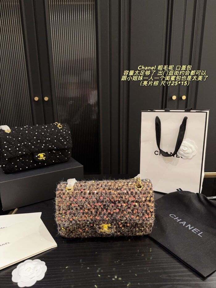 Chanel 24K Tweed Cf Flap Bag With Sheepskin Lining Autumn/Winter Atmosphere Classic Spacious Design - Image 13
