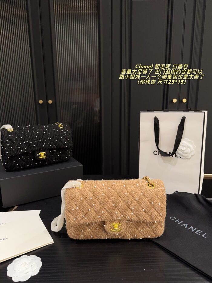 Chanel 24K Tweed Cf Flap Bag With Sheepskin Lining Autumn/Winter Atmosphere Classic Spacious Design - Image 14