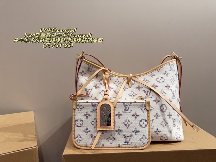 Louis Vuitton 24 Limited Edition Denim Carryall Lightweight And Versatile Styling Riveted Vegetable-Tanned Leather Shoulder Strap - Image 1