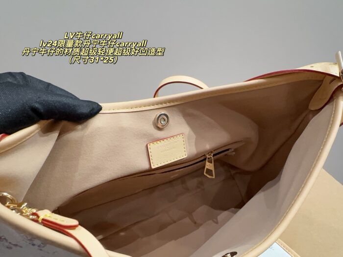 Louis Vuitton 24 Limited Edition Denim Carryall Lightweight And Versatile Styling Riveted Vegetable-Tanned Leather Shoulder Strap - Image 6