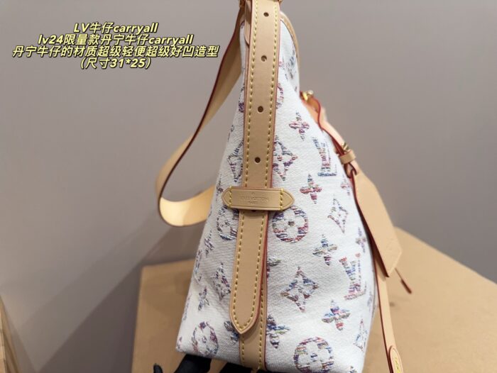 Louis Vuitton 24 Limited Edition Denim Carryall Lightweight And Versatile Styling Riveted Vegetable-Tanned Leather Shoulder Strap - Image 7