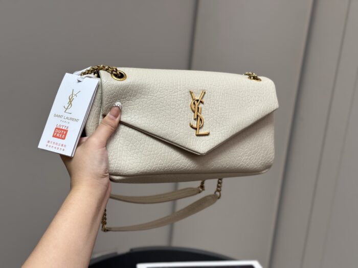 Yves Saint Laurent Calypso Lambskin-Patterned Chain-Handle Underarm Bag - Image 9