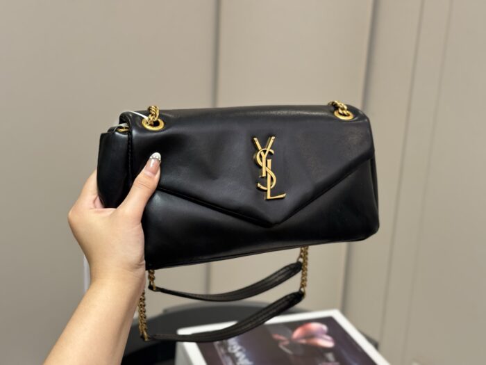 Yves Saint Laurent Calypso Lambskin-Patterned Chain-Handle Underarm Bag - Image 9